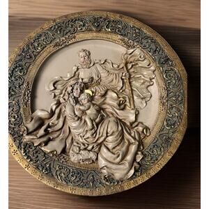Renaissance Gold-Trim Embossed Holiday Nativity Decorative Plate Collectible